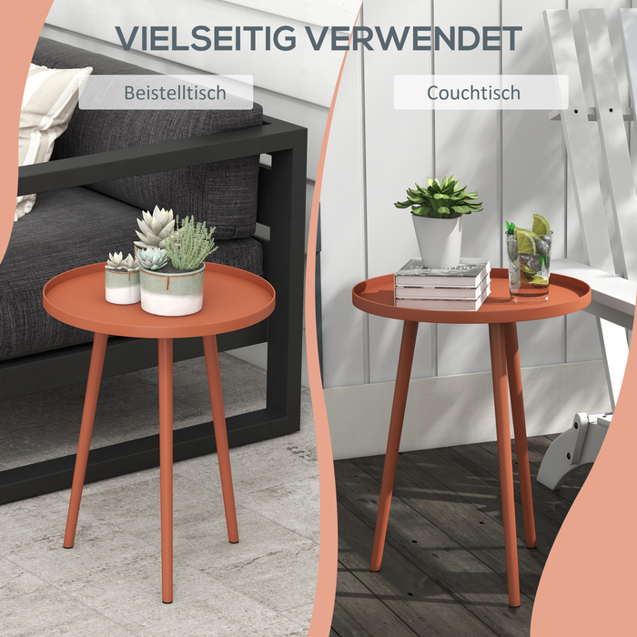 Outsunny Side Table Garden, Атмосферостійкий садовий стіл з піднятим краєм, Сталевий балконний стіл, Круглий журнальний столик 20 кг з навантаженням, Ø40x50H см, Диванний столик для відкритого внутрішнього балкона Тераса Red