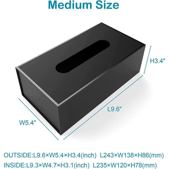 Коробка для серветок JiaWei, прямокутна коробка для серветок 23,5 x 12 x 7,8 см паперова коробка для серветок, коробка для серветок, диспенсер для серветок, тримач для серветок, кришка коробки для серветок-чорний (чорний (3 шт.), 23,5x12x7,8 см (всередині