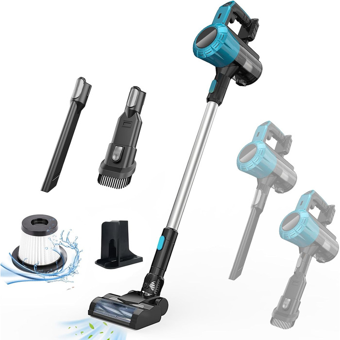 Бездротовий акумуляторний пилосос сумісний з Makita 18V, 2 x 5.5AH акумулятори, 15000Pa, LED, для твердих поверхонь, килимів та шерсті тварин (без акумулятора)