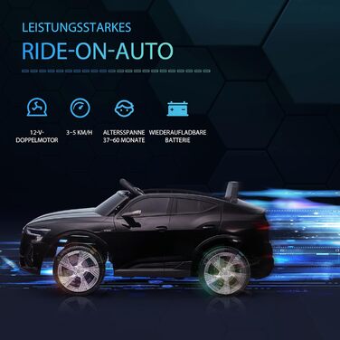 Дитячий електромобіль Audi E-tron 12V HOMCOM, з пультом, ременем безпеки, музикою (MP3/USB/TF), для дітей 3-5 років, чорний