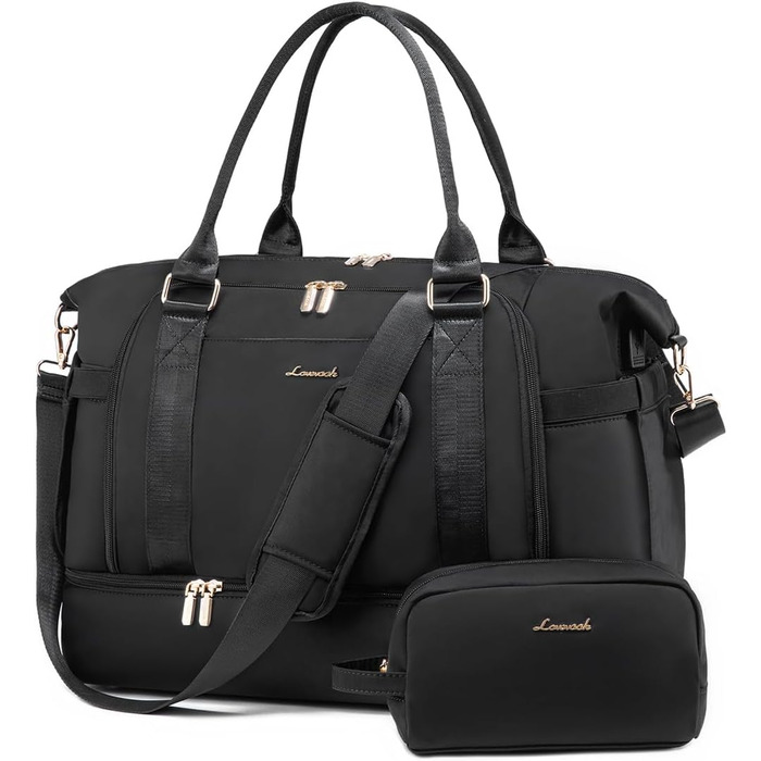 Спортивна сумка LOVEVOOK для подорожей: жіноча дорожня сумка-weekender з культюрною косметичкою, відділенням для взуття та мокрих речей, водонепроникна сумка для ночі, сумки для тренажерного залу, подорожей та аеропорту (37L, чорний)