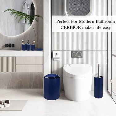 CERBIOR Набір аксесуарів для ванної кімнати, 6 шт. (Морська блакить): мильниця, тримач для зубних щіток, стаканчик для щіток, мильниця для раковини. Ідеальний подарунок на новосілля.