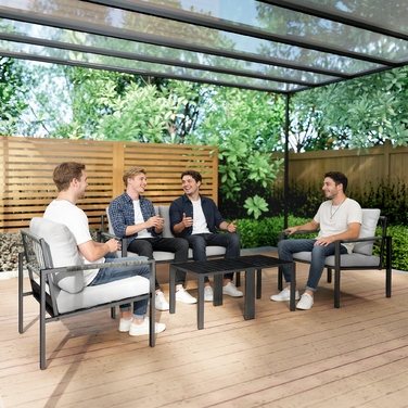 Набір садових меблів на 4 особи, стійкий до погодних умов, для балкона: диван на 2 місця, крісло, подушки для сидіння та приставний столик, світло-сірий колір