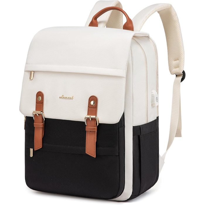 LOVEVOOK Рюкзак для жінок, рюкзак для ноутбука 15.6 дюймів, водонепроникний, для роботи, навчання, подорожей, стильний, бежевий & кавовий колір