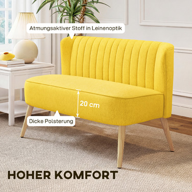 Диван на дво місця, м'яке оббиття, легкий у догляді матеріал, витримує до 220 кг, розміри 117 x 56,5 x 77 см, колір жовтий.
