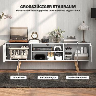 Телевізійна тумба з шухлядами та відкритими полицями, МДФ, 150 x 39 x 50 см, білий