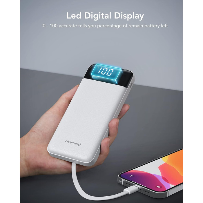 Кабелі, LED-дисплей, 6 виходів, сумісний з iPhone, Huawei, Samsung, 10000mAh, USB C, 4