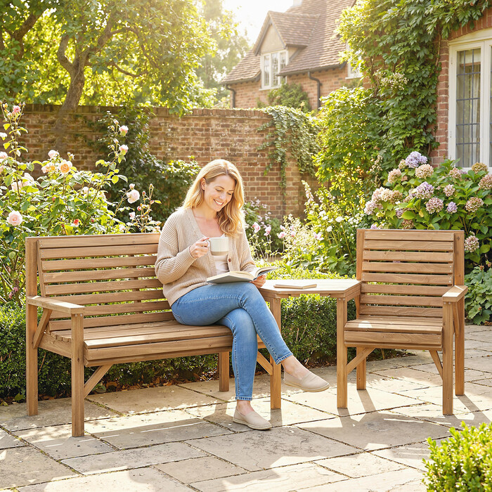 Набір садових стільців (3 шт.), меблі для балкона з отвором для парасольки, садові стільці, лавка, знімний стіл 121x65x90 см, натуральне дерево