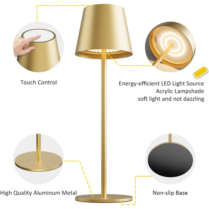 LED настільна лампа K-Bright 2 шт. з регулюванням яскравості, акумуляторна, бездротова, 3000K/4000K/6000K, USB-C, IP54, білий колір