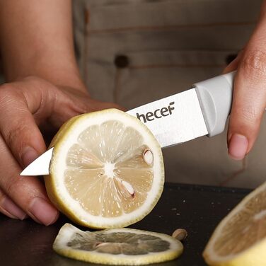 Набір ножів Hecef 14 предметів з дерев'яним блоком, професійний набір кухонних ножів з нержавіючої сталі, з шліфувальником, ножицями та ножем для стейка (сірий)