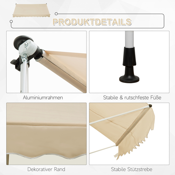 Тент Outsunny Folding Arm 300 x 150 см Регульований по висоті Тент Складаний кронштейн Захист від сонця з ручним кривошипом Стійкий до погодних умов Алюміній бежевий