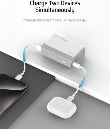 Порти, для iPhone, Samsung, iPad, MacBook, Dell, Edelgrau, 10000mAh 30W Power Bank, USB-C, 2