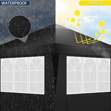 Альтанка COBIZI 3x3 Водонепроникна альтанка з навісом з 4 бічними панелями Відкритий навіс Альтанка Стабільний захист від ультрафіолету 50 висувних садових альтанок для вулиці, саду, вечірки, весілля, ринку (чорний, 3x6 м)