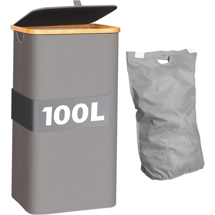 Кошик для білизни з кришкою Tiklife, 100 л, сірий - кошик для одягу, мішок для білизни, сортер для білизни, коробка для білизни, складаний