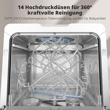 Mini посудомийна машина AIRMSEN з 8+3 програмами, 5л, система пом'якшення води, таймер, дитячий замок, білий/чорний