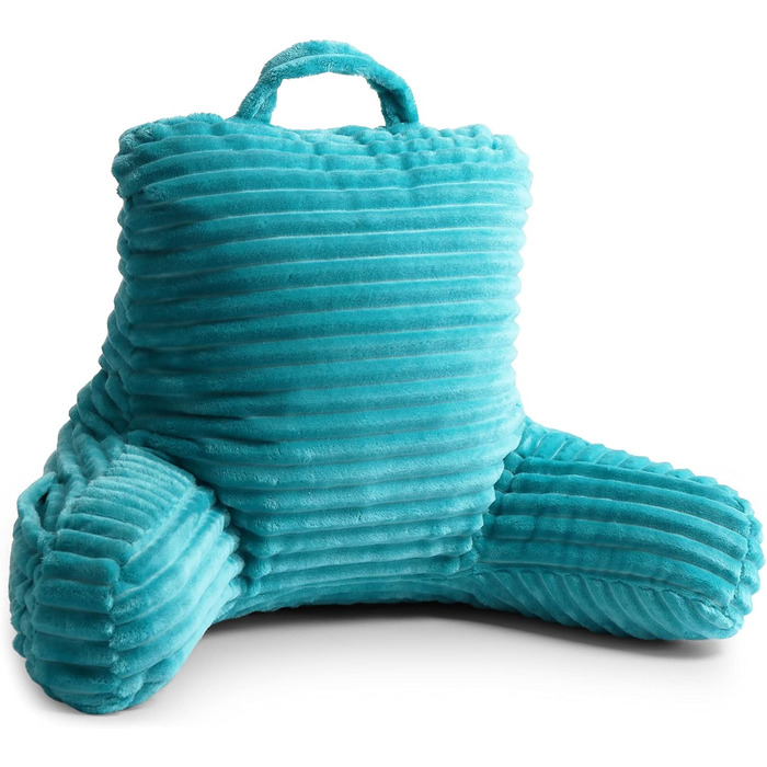 Крісло-подушка Clara Clark для дорослих - спинка для сидіння в ліжку, стандартна плюшева подушка для ліжка, подушка з наповнювачем з подрібненого пінополіуретану з підлокітниками та кишенями, срібляста (Small, блакитно-зелений)