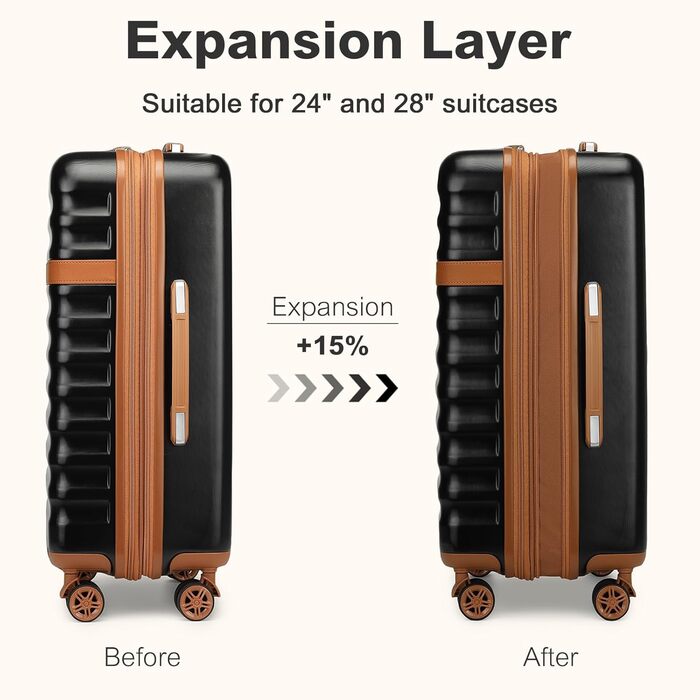 Чемодан-валіза KONO Mittelgroß (середній) з ABS+PC, 4 колеса, TSA-замок (чорний/коричневий, L, 65 см)