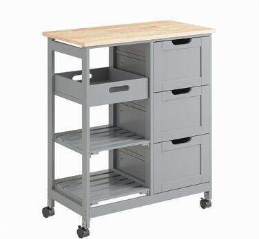 Сервізний візок SoBuy FKW79-SCH – кухонний візок з 2 полицями та підносом, сірий, 68x85x38 см, до 50 кг, MDF