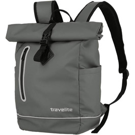 Рюкзак travelite BASICS з водонепроникного матеріалу, шкільний рюкзак з поліестеру зі світловідбивачами рулонна застібка, 400г, 48 см, 19 літрів Сірий (антрацит)