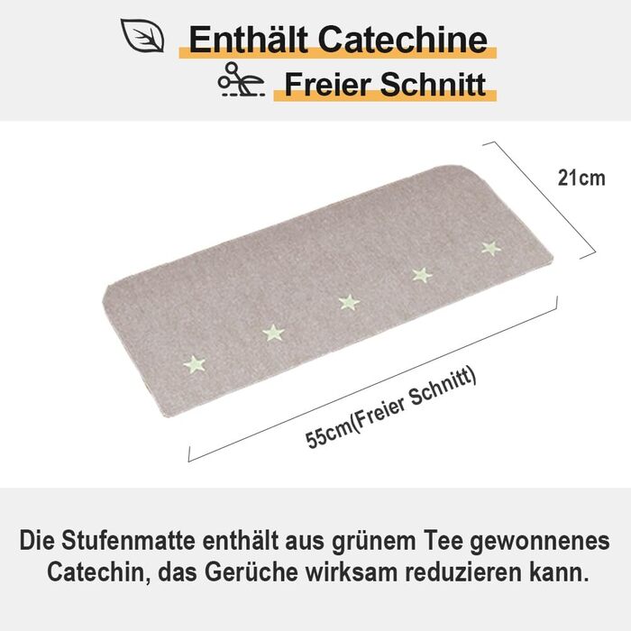 Килимки для сходів FuKuEn, що світяться, самоклеючі, бежеві, 4 шт. и, 55x21 см, можна вирізати за розміром, для внутрішніх робіт