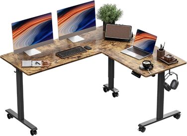 Електричний кутовий стіл BEXEVUE з регулюванням висоти 160x140 см, 3 функції пам'яті, антиколізійна технологія, ергономічний, коричневий