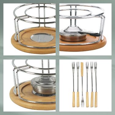 Набір для фондю Kela Käsefondue Set 10tlg, керамічний фондю на 6 осіб NATURA, з підставкою для пальників, виделки та тримач для виделок