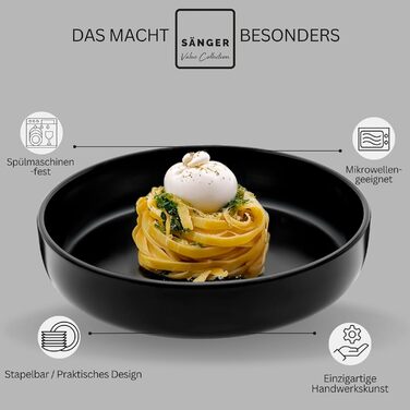 Набір посуду SÄNGER Madeira на 6 осіб, 30 предметів: тарілки, чашки, салатники, чорний керамічний посуд для мікрохвильовки та посудомийної машини | VALUE COLLECTION