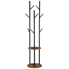 HOOBRO Стійка для одягу, вільна стоянка, вішалка для одягу у вигляді дерева з 8 гачками, 2 круглі полиці, для одягу, капелюхів, сумок, вітальні, спальні, офісу, темно-коричневий + чорний