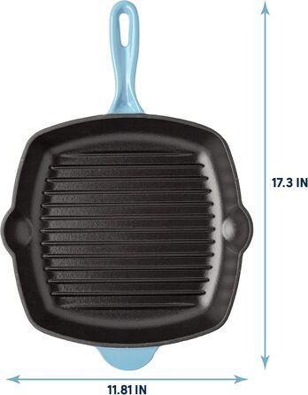 Квадратна сковорода для гриля Country Living з емальованого чавуну, антипригарне покриття, виливний носик, посуд для кухні та вулиці, блакитна, 28 см
