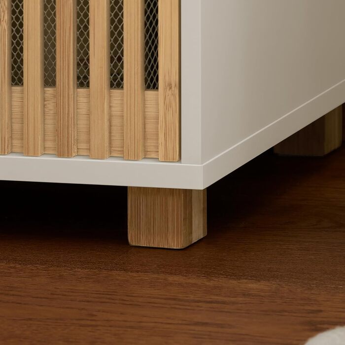 Тумбочка для ванної кімнати SoBuy, вузька, стійка до вологи, з бамбуковими дверцятами, 30 см, 33x165x33 см, BZR127-W