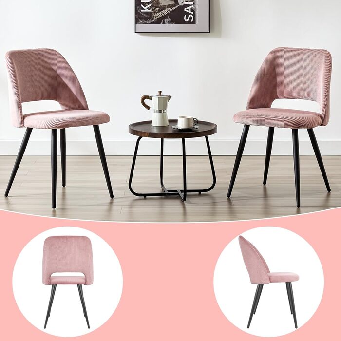 Набір обідніх стільців, кухонний стільчик з тканини Cord, м'які стільці для їдальні, кухні, вітальні та спальні (Рожевий, 2)