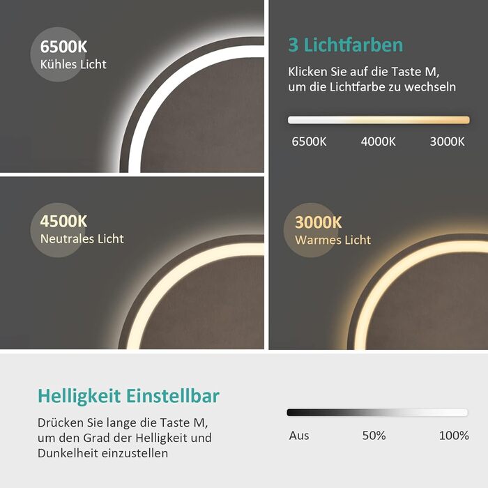 Дзеркало для ванної кімнати EMKE з підсвічуванням 80x60 см, сенсорне управління, антизапар, 3 кольори світла, регулювання яскравості, функція пам'яті, енергозберігаюче, овальне дзеркало