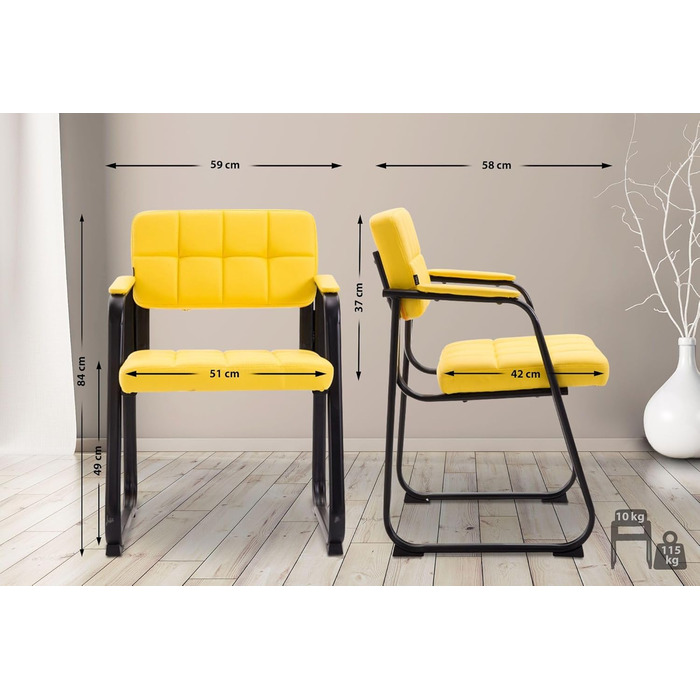 Крісло CLP Canada - м'яке крісло з штучної шкіри, чорний металевий каркас, колір: жовтий