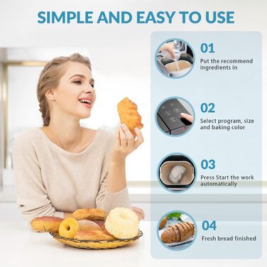 Преміум хлібопекарня Konvektions-Brotbackautomat 710W з керамічною формою, 17 програм, нержавіюча сталь, дозатор горіхів, сенсорне скло, срібляста