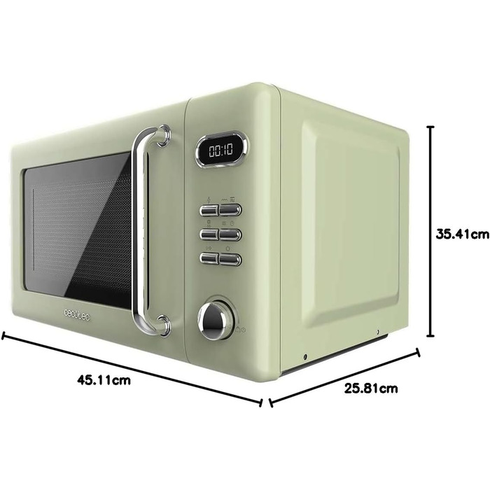 Мікрохвильова піч Cecotec Proclean 5110 Retro Green з грилем, 700 Вт, 8 програм, таймер до 60 хв, розморожування, вінтажний дизайн, зелена