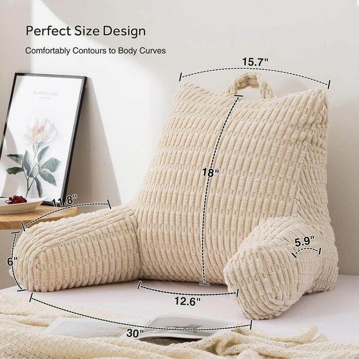 Крісло-мішок Holawakaka для читання та відпочинку з підлокотниками та спинкою, велике, кремове