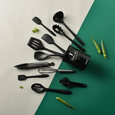 Набір кухонних аксесуарів Pranski, 12 предметів, силікон, BPA-free, для миття в посудомийній машині, антипригарне покриття, чорний, великий, кухонний набір