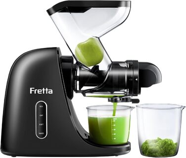 Електричний соковитискач Fretta Slow Juicer: холодний віджим, 76 мм, для овочів та фруктів, чорний