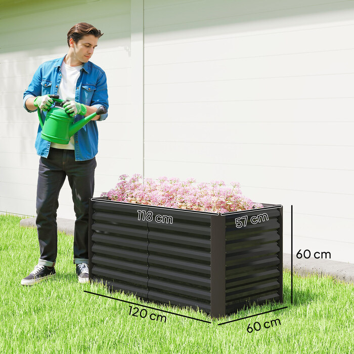 Набір з двох raised beds (високих грядок), ящики для вирощування рослин, поглиблені, металеві, 120 x 60 x 60 см, темно-сірі