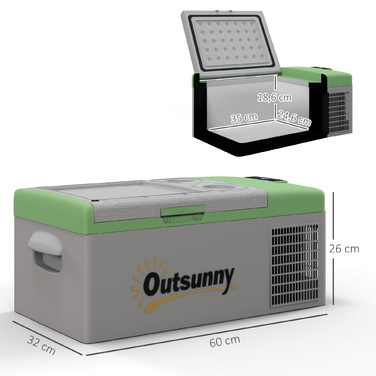 Компресорний охолоджувач Outsunny 16 л, автомобільний охолоджувач 12/24 В постійного струму та 100-240 В змінного струму, до -20 °C, портативна морозильна камера з режимами MAX/ECO, міні-холодильник