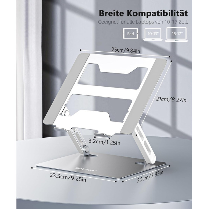 Підставка для ноутбука BoYata: регульована висота, ергономічна, з вентиляцією, для MacBook, Dell, HP, Acer (10-17 дюймів)