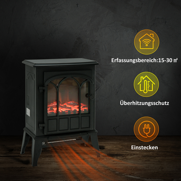 Електричний камін HOMCOM 2000 Вт стоячий камін зі світлодіодним ефектом полум'я, низький рівень шуму, електричний камін із металевим захистом від нагріву