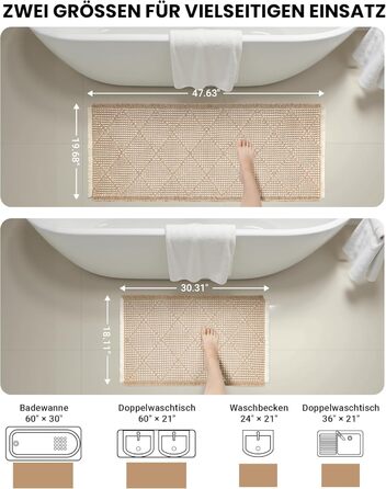 Набір килимків для ванної кімнати (2 шт.) - великий та середній, неслизькі, пранні, бохо-стиль, 51x120 см + 46x77 см, коричневий