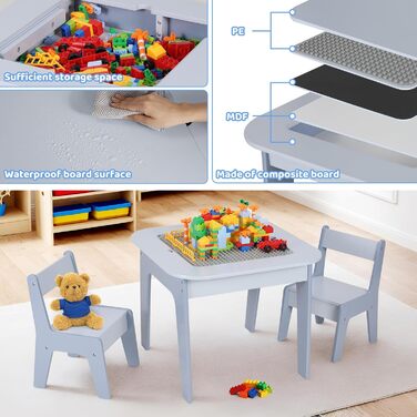 Дитячий стіл MAMIZO з 2 стільцями: комплект меблів для дитячої кімнати, стіл-мольберт, дитячий столик зі стільцями, блакитний