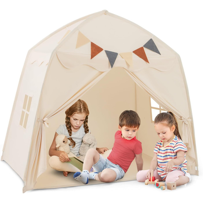 Дитяче намет-ігровий будиночок HOMASIS з 20 зірками, 12 вінцями, килимком, 2 вікнами та шторою. Ідеальний для хлопчиків та дівчаток. Намет-палатка для дитячої кімнати (Бежевий)