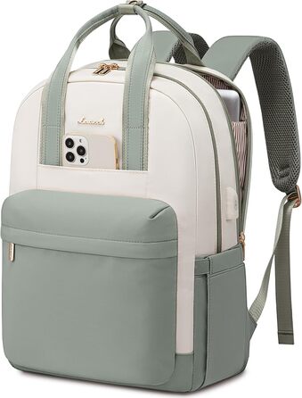 Сумка-рюкзак LOVEVOOK для жінок, з відділенням для ноутбука, водонепроникна, для подорожей, роботи, навчання, світло-зелена/бежева (17,3 дюйми)