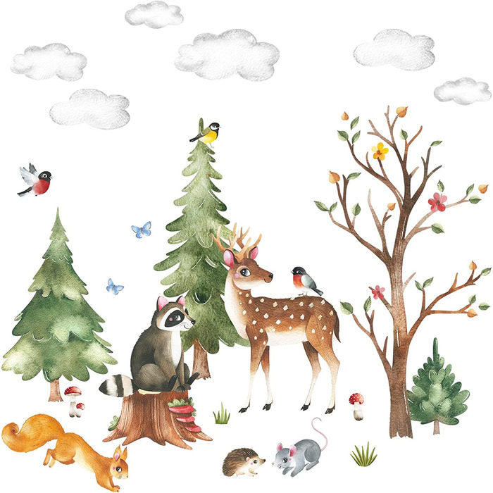 Набір настінних наклейок Grandora XXL із зображенням лісових тварин, наклейка на стіну для дитячої кімнати, DL796-2 (XL-150 x 99 см (ШхВ))