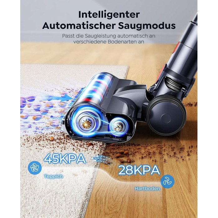 Акумуляторний пилосос SunSare бездротовий 50 кПа, 600 Вт, 65 хв з авторежимом, настінне кріплення, сенсорний екран, шланг 1м для підлоги, килимів, шерсті тварин, авто