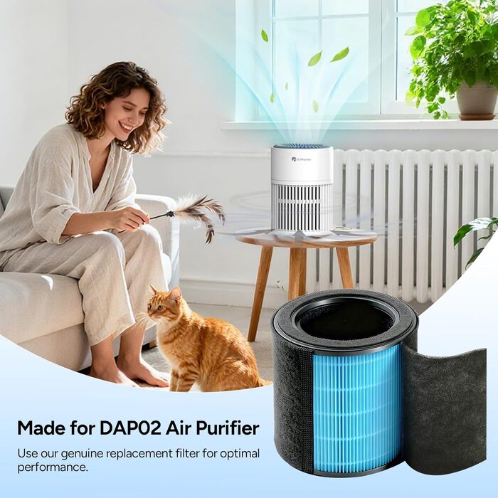 Повітряний фільтр DR.PREPARE для алергіків, тихий, енергоефективний, HEPA фільтр, видаляє 99,97% цвілі та пилу, миючий попередній фільтр, 15dB, режим сну, для спальні, офісу