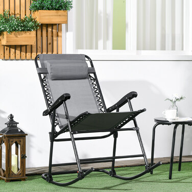 Зручне вуличне крісло-гойдалка, стійке до погодних умов, складане, з підголівником, витримує до 120 кг, світло-сірого кольору